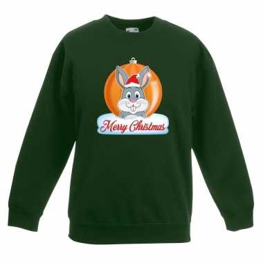 Kersttrui konijn kerstbal groen voor jongens en meisjes