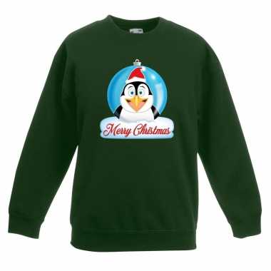 Kersttrui pinguin kerstbal groen voor jongens en meisjes