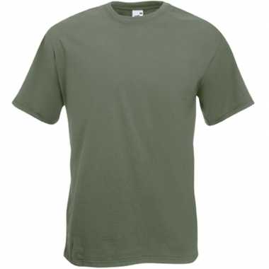 Set van 3x stuks basis heren t-shirt olijf groen met ronde hals, maat: l (40/52)