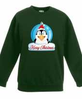 Kersttrui pinguin kerstbal groen voor jongens en meisjes