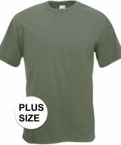 Set van 2x stuks grote maten basis heren t-shirt olijf groen met ronde hals maat 3xl 46 58