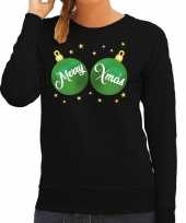 Zwarte kersttrui kerstkleding met groene merry xmas voor dames